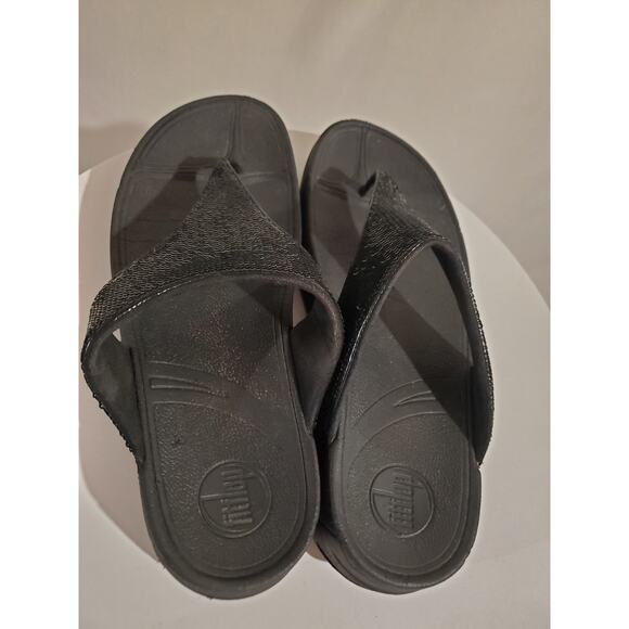 FitFlop Lulu Sequin Platform Post Thong Sandals Size 9M Black Beach Party Glam - Picture 5 of 7